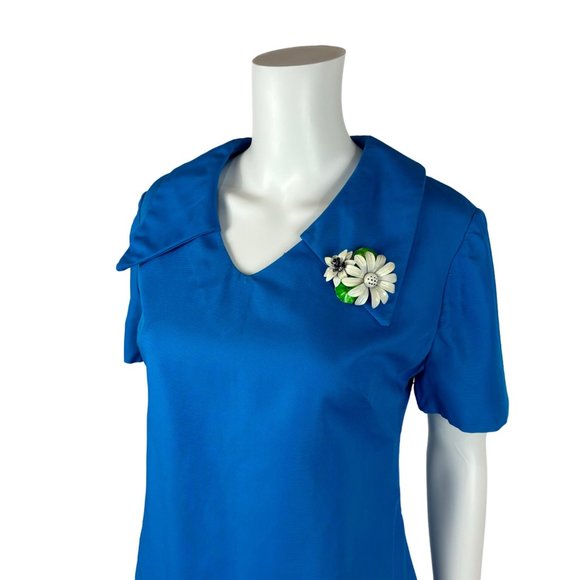 Vintage 60s Scooter Dress Women's Medium Mod Royal Blue V-Neck Dropped Waist - Picture 4 of 11